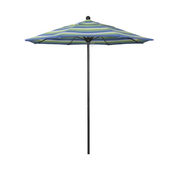 California Umbrella 7.5' Black Aluminum Market Patio Umbrella, Sunbrella Seville Seaside 194061334577 - main